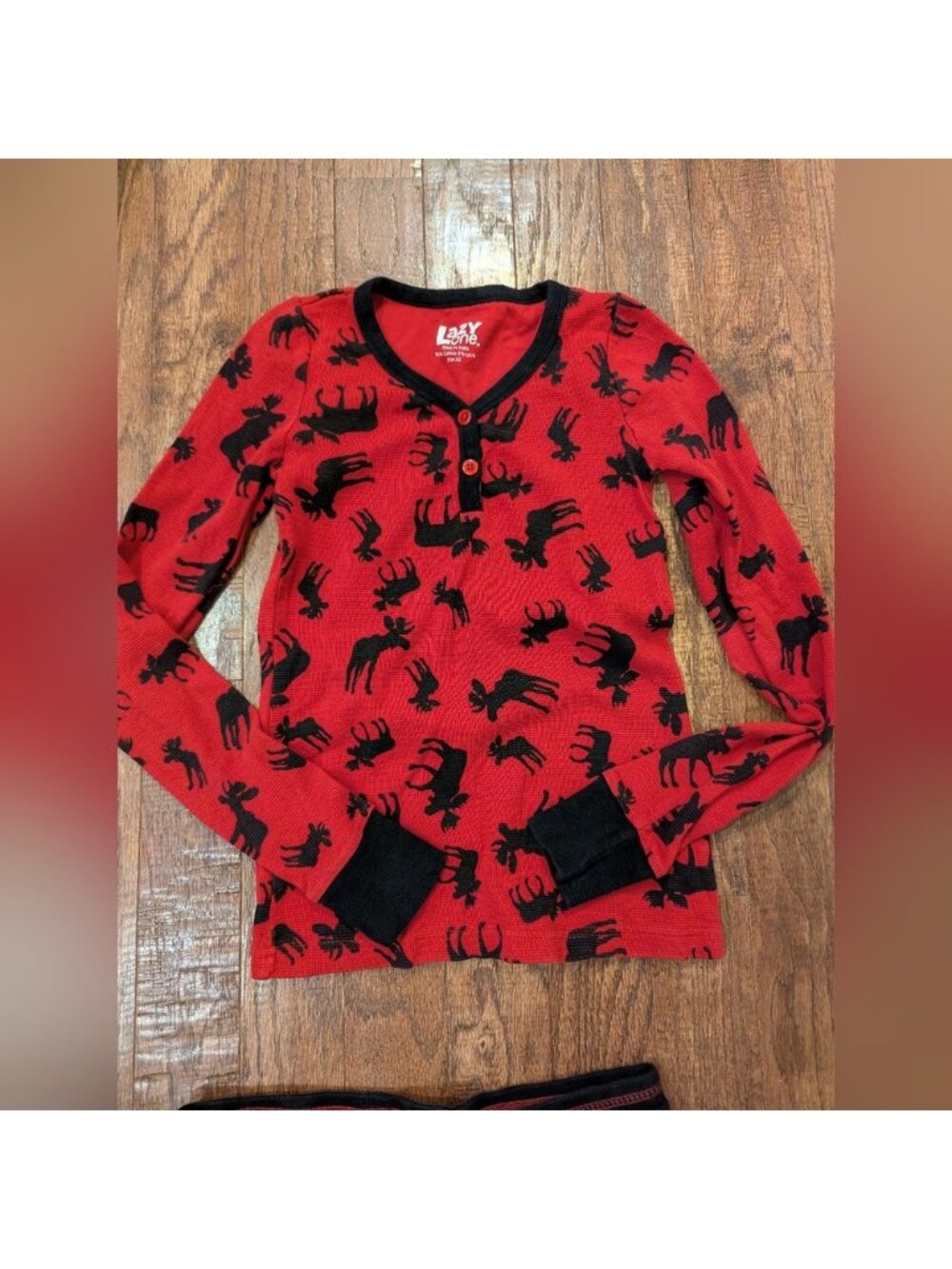 LazyOne long-sleeve Red Cotton Moose pajama Set. XS Adult Unisex - Picture 4 of 11